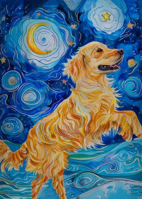 Golden Retriever Starry Night