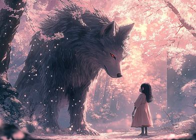 Wolf and Girl in Forest