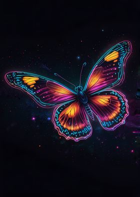 Neon Butterfly in Space