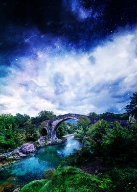 Stone Bridge Under Starry Sky