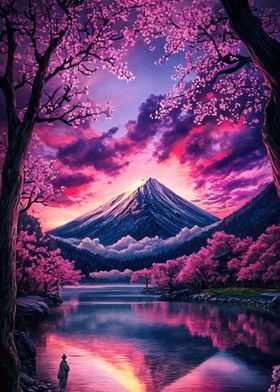 Mount Fuji Sakura Sunset Landscape