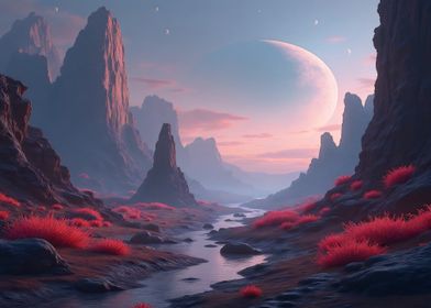 Alien Landscape with Crescent Moon