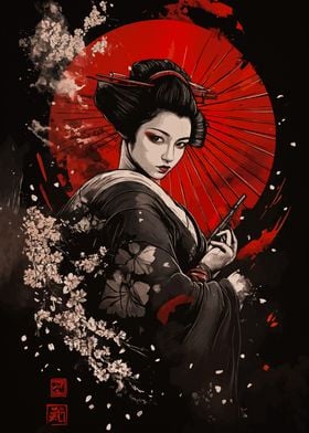 Geisha with Red Umbrella