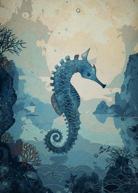 Blue Seahorse Watercolor