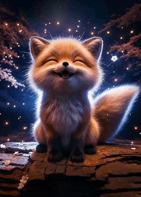 Smiling Fox in Night Forest