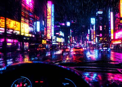 Neon Car Rain