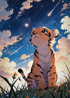 Tiger Cub Gazing at Stars