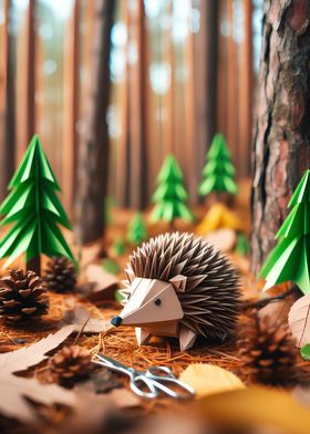 Origami Hedgehog in Forest