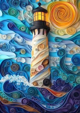 Beautiful Papercraft Lighthouse Papercut during a stormy sea