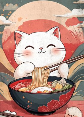 Cat Eating Ramen