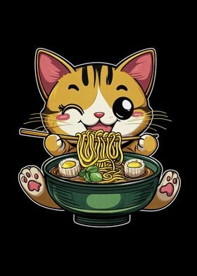 Cat Eating Ramen