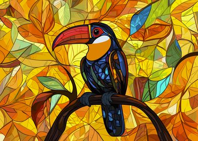 Toucan in Autumn Leaves