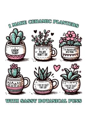 Ceramic Planters with Puns