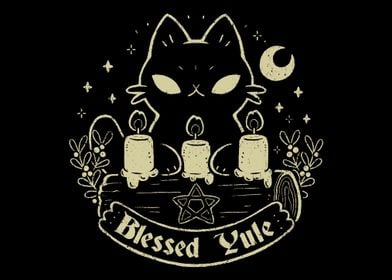 Blessed Yule Black Cat