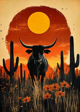 Bull in Desert Sunset