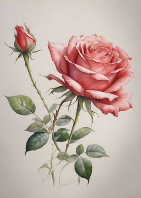 Pink Rose Watercolor