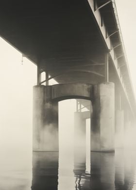 Concrete bridge in fog