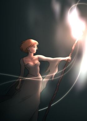 Young Sorceress with Glowing Staff