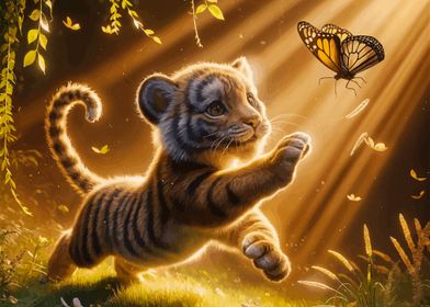 Tiger Cub and Butterfly