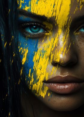 Woman with Blue and Yellow Paint