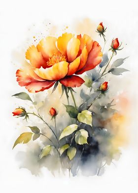 Watercolor Orange Poppy Flower