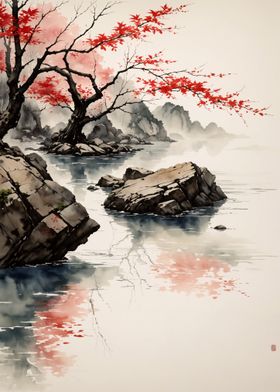 Watercolor Japanese Landscape