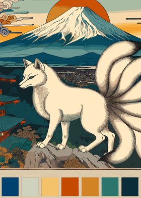 Ukiyo-E Kitsune and Mount Fuji