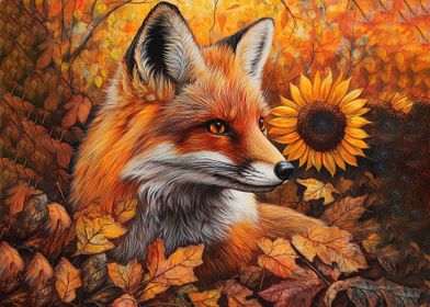 Fox in Autumn Leaves