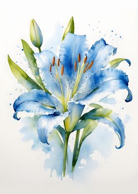 Blue Lily Watercolor