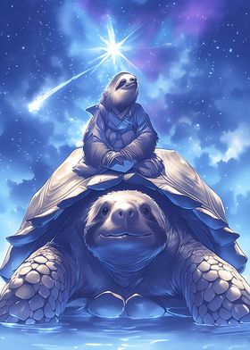 Sloth and Turtle Under Stars