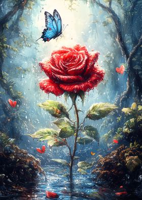 Red Rose in Forest