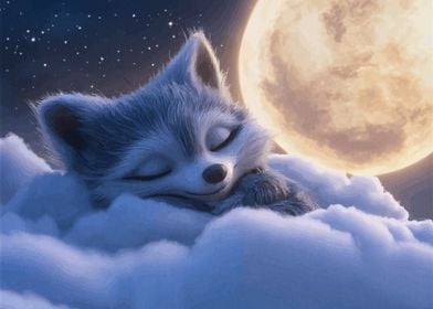 Sleeping Fox Under the Moon