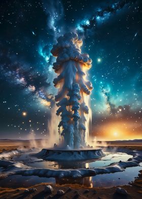 Geyser Under Starry Sky