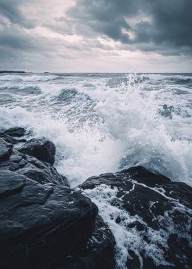 Ocean Waves Crashing on Rocks