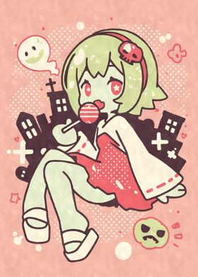 Kawaii Halloween Zombie with Lollipop