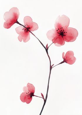 Watercolor Cherry Blossom Branch