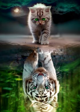 Kitten and Tiger Reflection