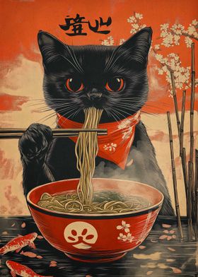 Black Cat Ramen Poster