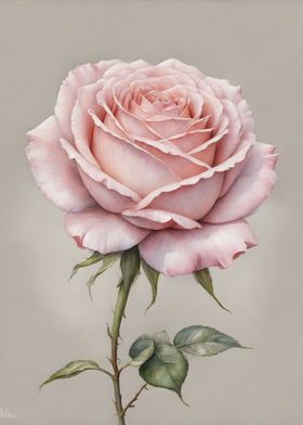 Watercolor Pink Rose Painting