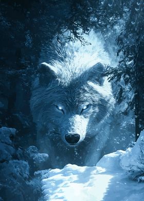 White Wolf in Snowy Forest