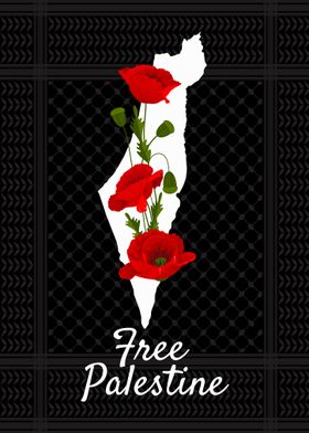 Free Palestine - Palestinian Map with Poppies