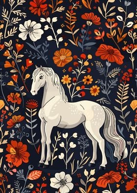 White Horse in Floral Field