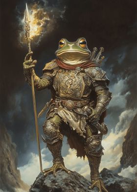 Frog Knight with Flaming Spear