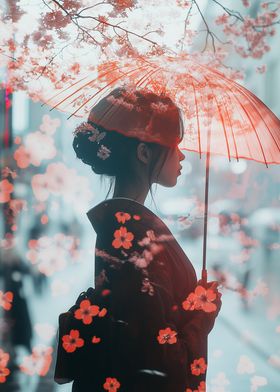 Woman in Kimono with Umbrella