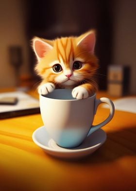 Cute Kitten in Teacup