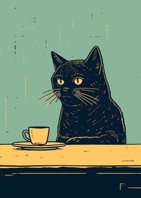 Black Cat with Coffee