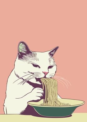 Cat Eating Noodles