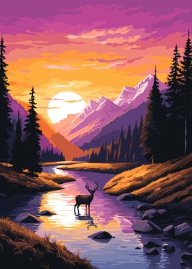 Sunset Mountain Deer