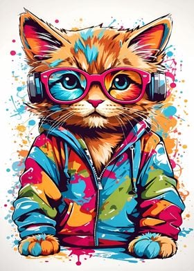 Cool Cat with Headphones