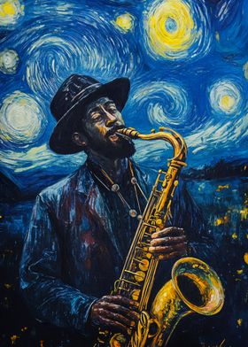 Saxophone Starry Night